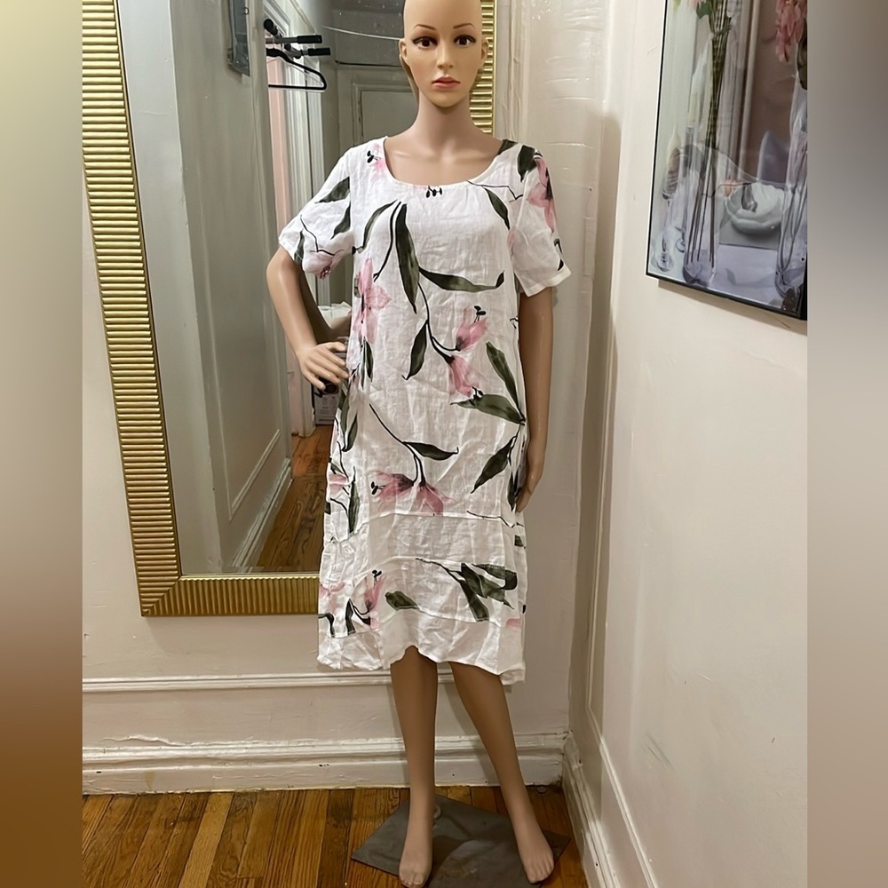 Lungo L’arno 100% Linen Italian flower print linen dress - Picture 10 of 11